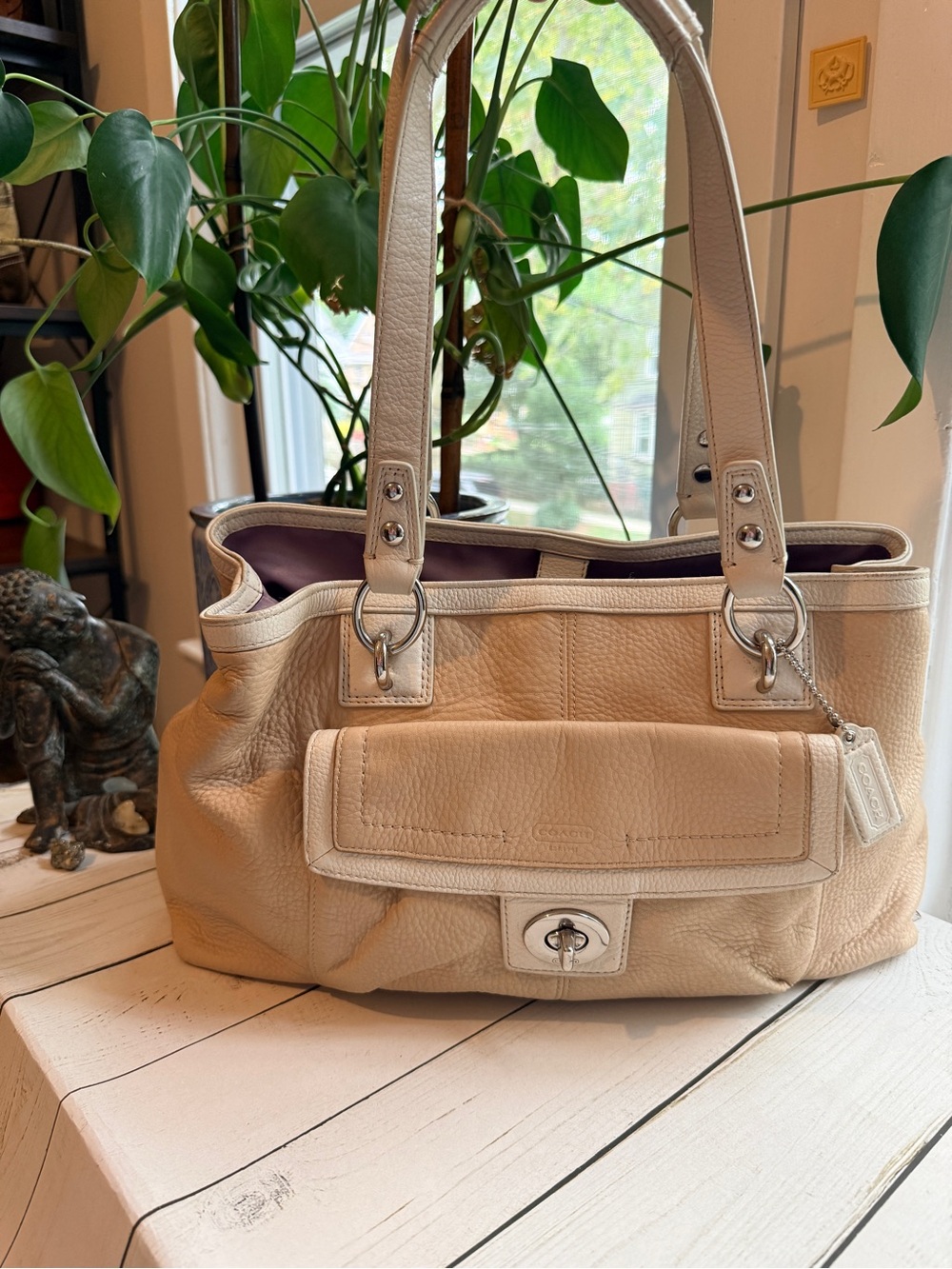 COACH | Penelope Leather Carryall Satchel in Tan & Cream (#F19044)